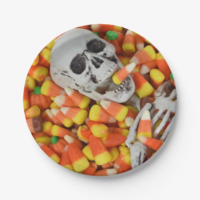 Halloween skull n candy corn paper plates (Front)