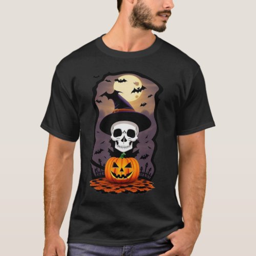 Halloween skull orang pumpkin Basic Dark T_Shirt