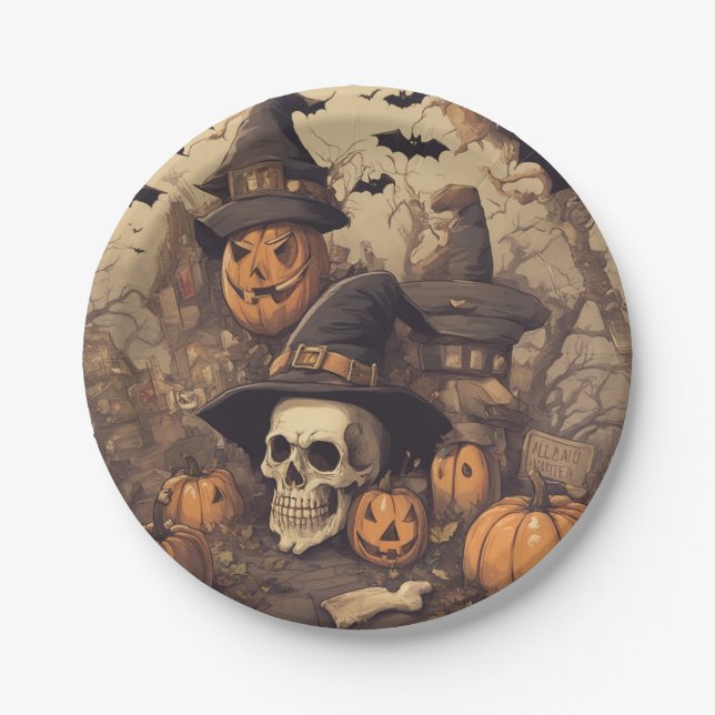 Halloween skull paper plates (Front)