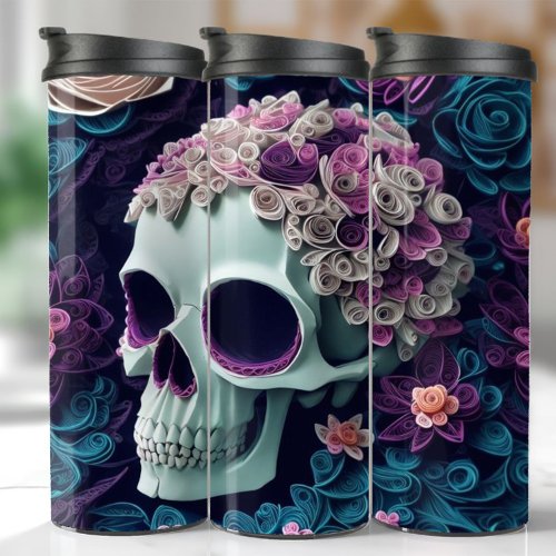 Halloween Skull Paper Quilling Flowers Thermal Tumbler