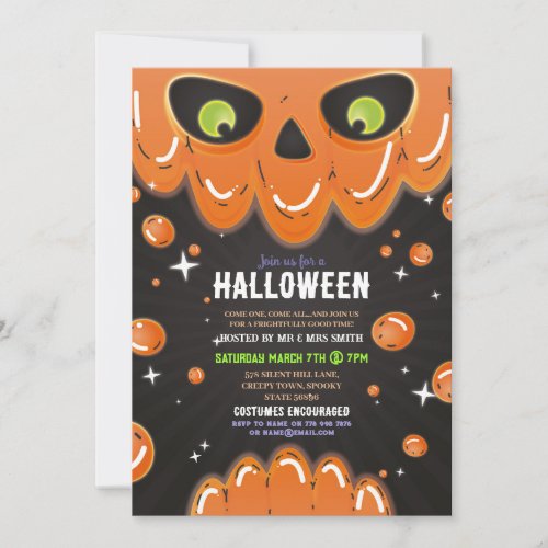 Halloween Skull Party Neon Black Gothic Eyes Invitation