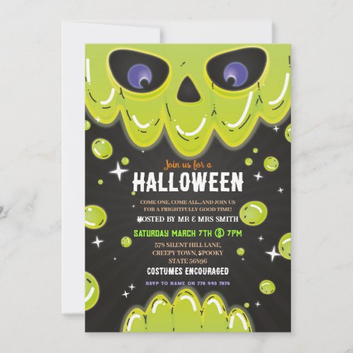 Halloween Skull Party Neon Black Gothic Eyes Invitation