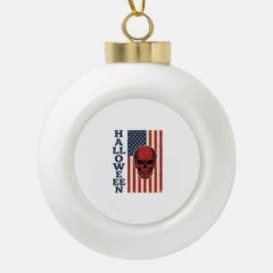 Halloween Skull Patriotic Vintage Scary Flag_1 Ceramic Ball Christmas Ornament