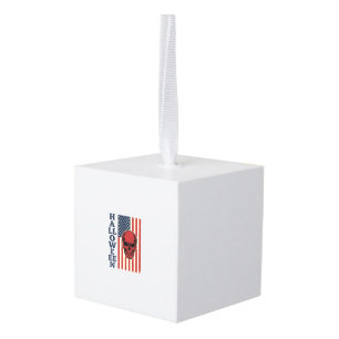 Halloween Skull Patriotic Vintage Scary Flag_1 Cube Ornament