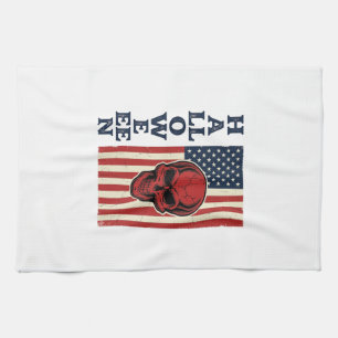 Halloween Skull Patriotic Vintage Scary Flag_1 Kitchen Towel