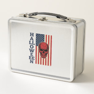 Halloween Skull Patriotic Vintage Scary Flag_1 Metal Lunch Box