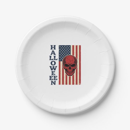 Halloween Skull Patriotic Vintage Scary Flag_1 Paper Plates