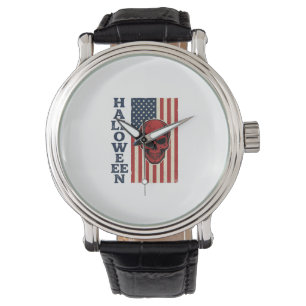 Halloween Skull Patriotic Vintage Scary Flag_1 Watch