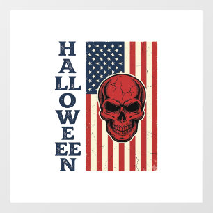 Halloween Skull Patriotic Vintage Scary Flag_1 Window Cling