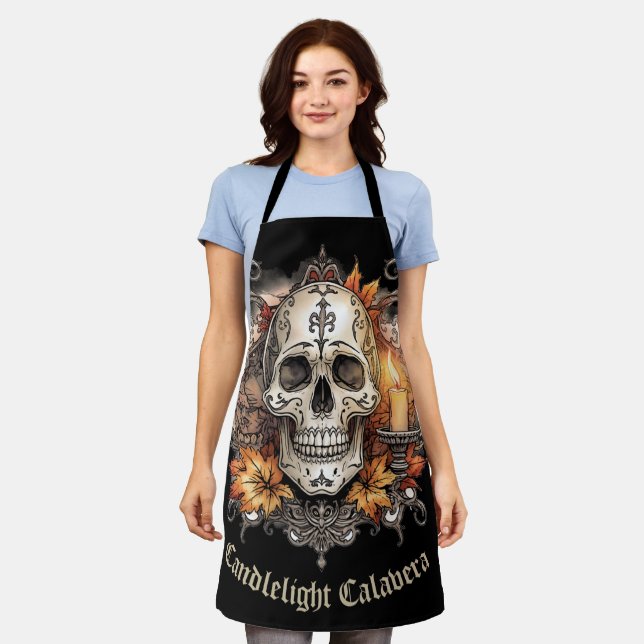 Halloween,Skull Pattern, Candlelight Calavera, Apron (Worn)