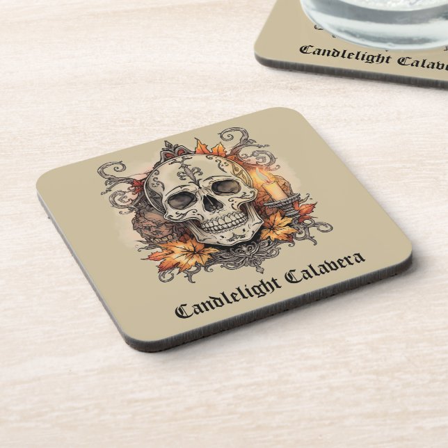 Halloween,Skull Pattern, Candlelight Calavera, Beverage Coaster (Left Side)