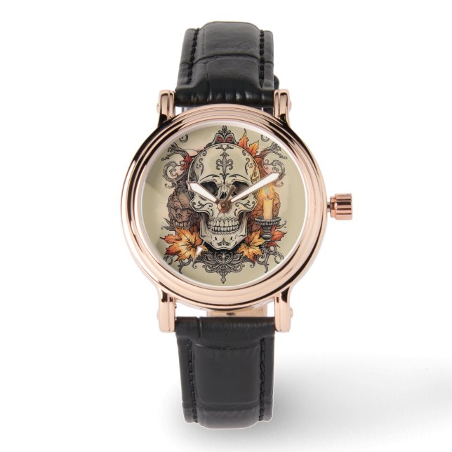 Halloween,Skull Pattern, Candlelight Calavera Watch (Front)