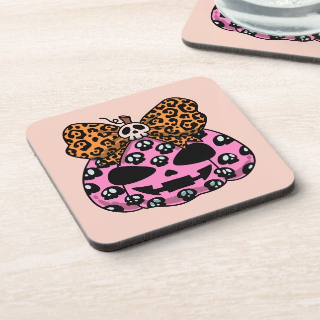 Halloween, Skull Pattern, Face Pumpkin Beverage Coaster (Left Side)