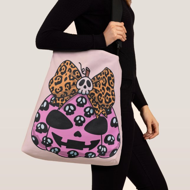 Halloween, Skull Pattern, Face Pumpkin Crossbody Bag (Close Up)