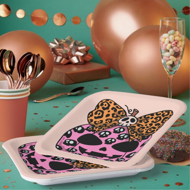 Halloween,Skull Pattern ,Face Pumpkin, Modern  Paper Plates (Multi)