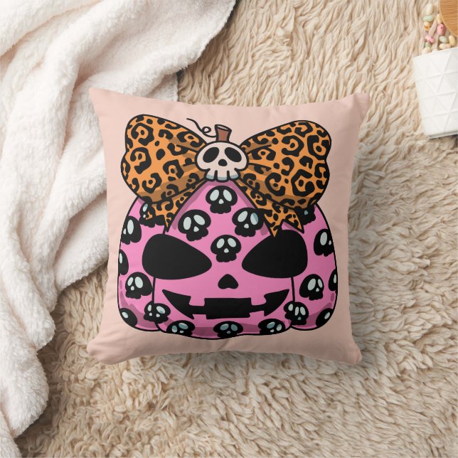 Halloween, Skull Pattern, Face Pumpkin Throw Pillow (Blanket)