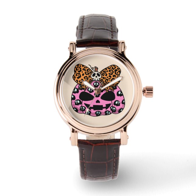 Halloween, Skull Pattern Face Pumpkin Watch (Front)