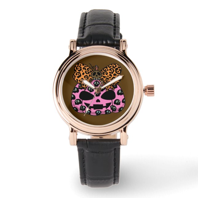 Halloween, Skull Pattern Face Pumpkin Watch (Front)
