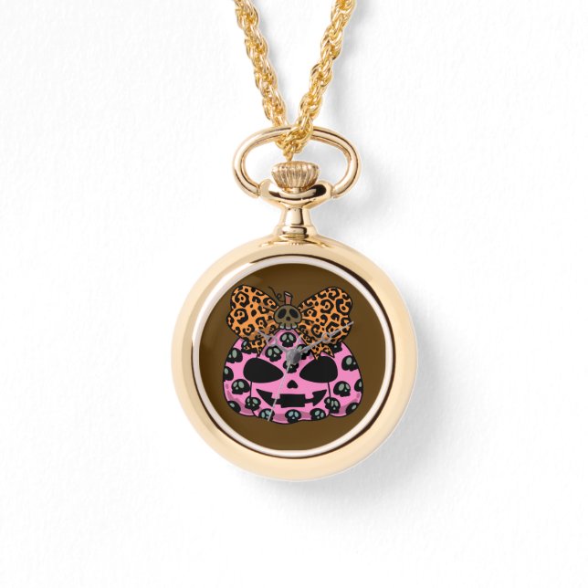 Halloween, Skull Pattern Face Pumpkin Watch (Front)