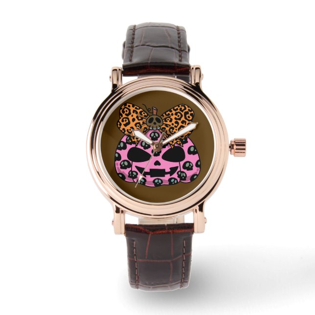 Halloween, Skull Pattern Face Pumpkin Watch (Front)