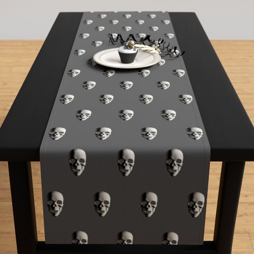 Halloween Skull Pattern Grey Spooky Table Runner