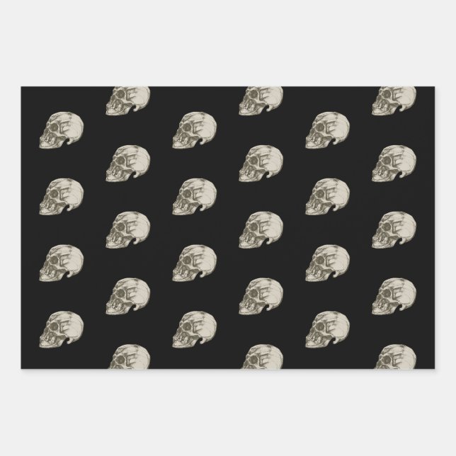 Halloween Skull Pattern Wrapping Paper Sheets (Front)