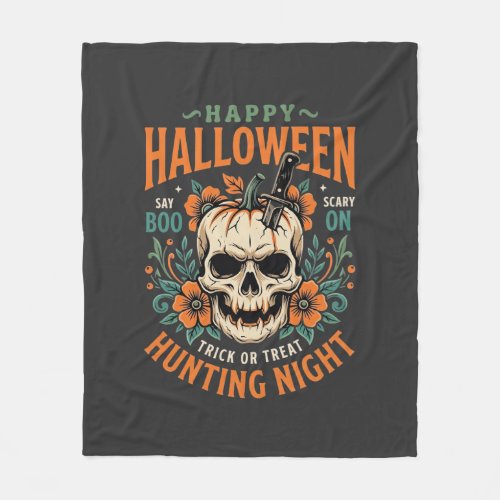 Halloween Skull Pumpkin Hunting Night Design_1 Fleece Blanket