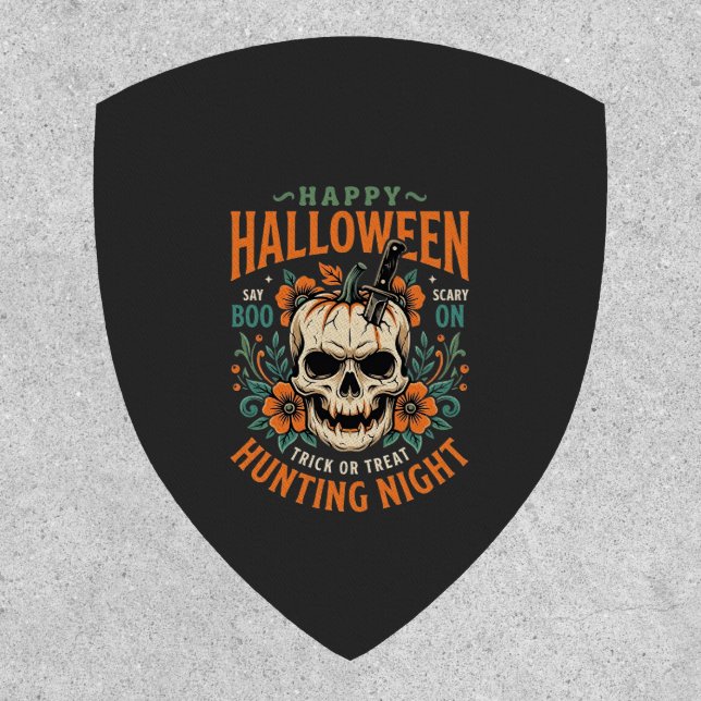 Halloween Skull Pumpkin Hunting Night Design_1 Patch (Front)