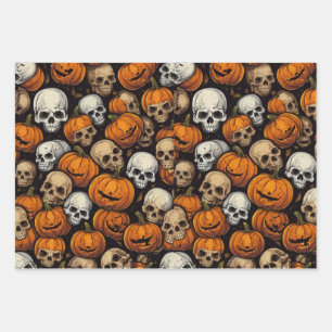 Halloween skull pumpkin wrapping paper flat sheet