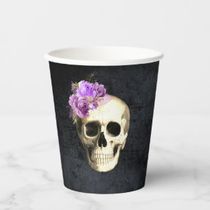Halloween Skull Purple Roses Paper Cups
