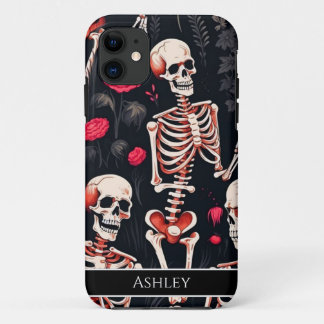 Halloween Skull Red Roses Personalized iPhone 11 Case