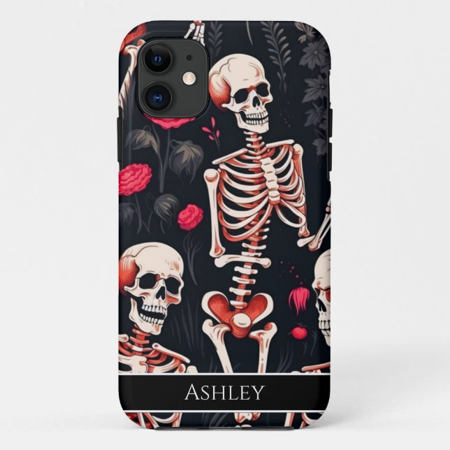 Halloween Skull Red Roses Personalized Case-Mate iPhone Case (Back)