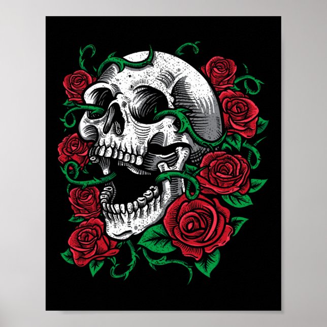 Halloween Skull   Rose Skeleton  Gift Idea Poster (Front)