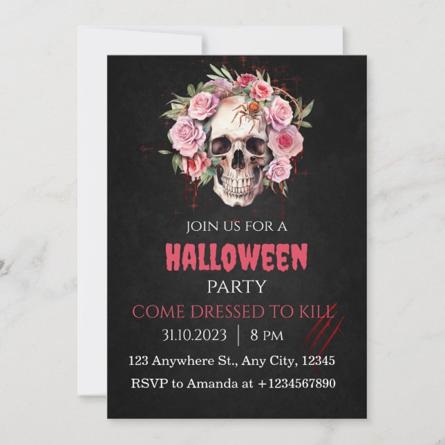 Halloween Skull Roses Party Invitation Adults (Front)