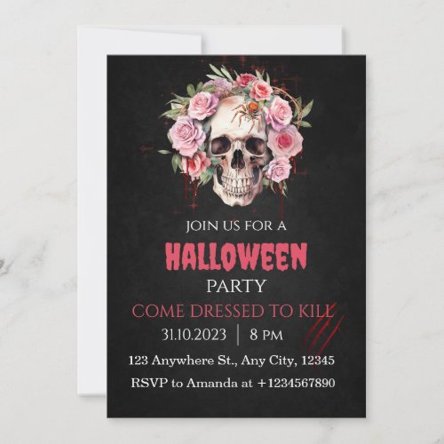 Halloween Skull Roses Party Invitation Adults