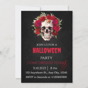 Halloween Skull Roses Party Invitation Adults