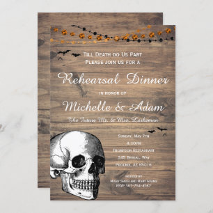 Halloween Skull Rustic Wedding Rehearsal Dinner Invitation