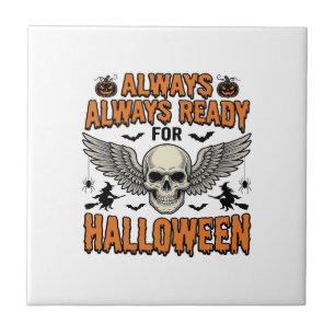 Halloween Skull Shirt Vintage Engraving Spooky Quo Ceramic Tile