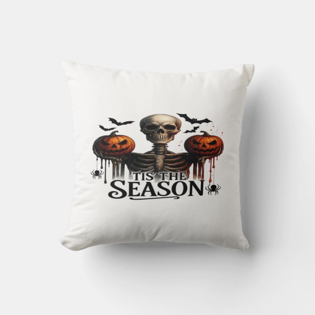 Halloween Skull Skeleton Throw Pillow (Front)