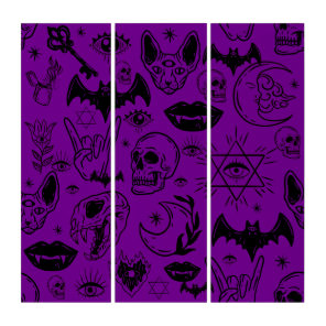 halloween skull sphinx cat purple  triptych