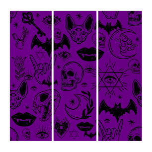 halloween skull sphinx cat purple triptych