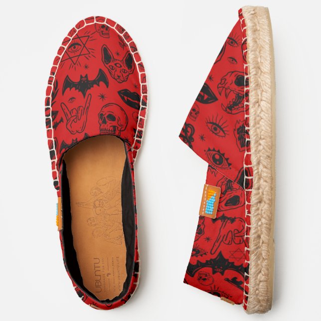 halloween skull sphinx cat red  espadrilles (Side)