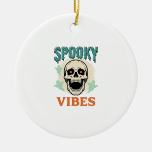 Halloween Skull Spooky Vibes Vintage Horror_1 Ceramic Ornament
