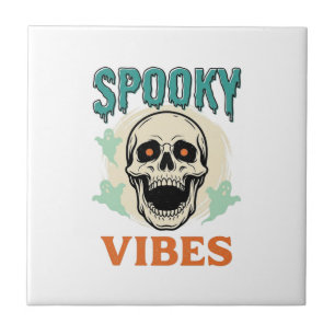 Halloween Skull Spooky Vibes Vintage Horror_1 Ceramic Tile