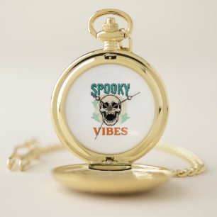 Halloween Skull Spooky Vibes Vintage Horror_1 Pocket Watch