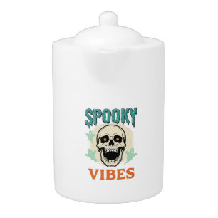 Halloween Skull Spooky Vibes Vintage Horror_1 Teapot