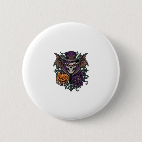 Halloween Skull Top Hat Bat Wings Pumpkin Spider W Button