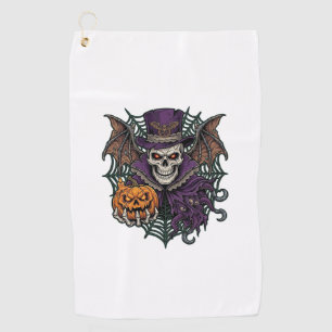 Halloween Skull Top Hat Bat Wings Pumpkin Spider W Golf Towel