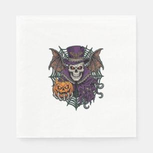 Halloween Skull Top Hat Bat Wings Pumpkin Spider W Napkins