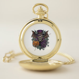 Halloween Skull Top Hat Bat Wings Pumpkin Spider W Pocket Watch